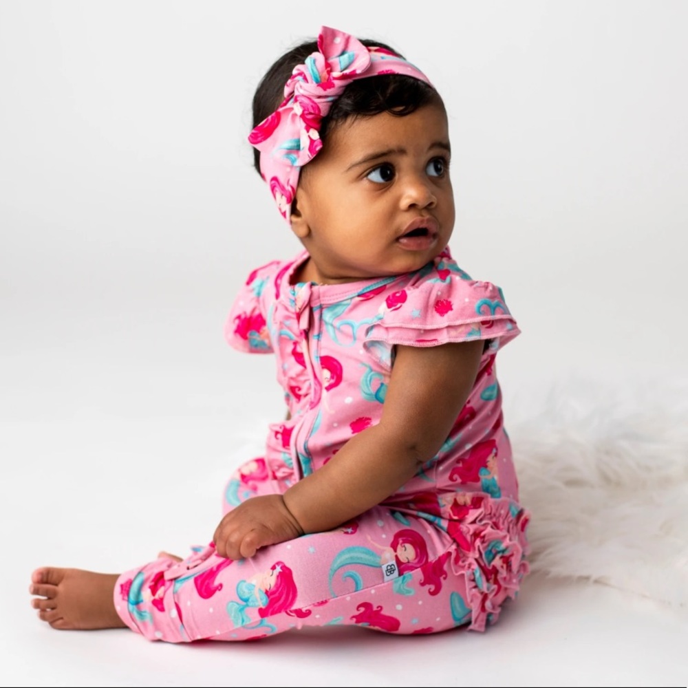 NWT Little Bum Bums Mermaid For This Ruffle Romper with Matching Headwrap